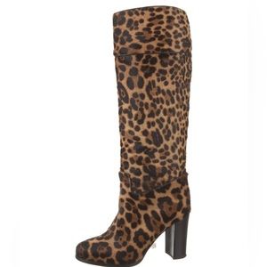 Authentic Christian Louboutin Ponyhair Knee-High Animal Leopard Print Boots 39